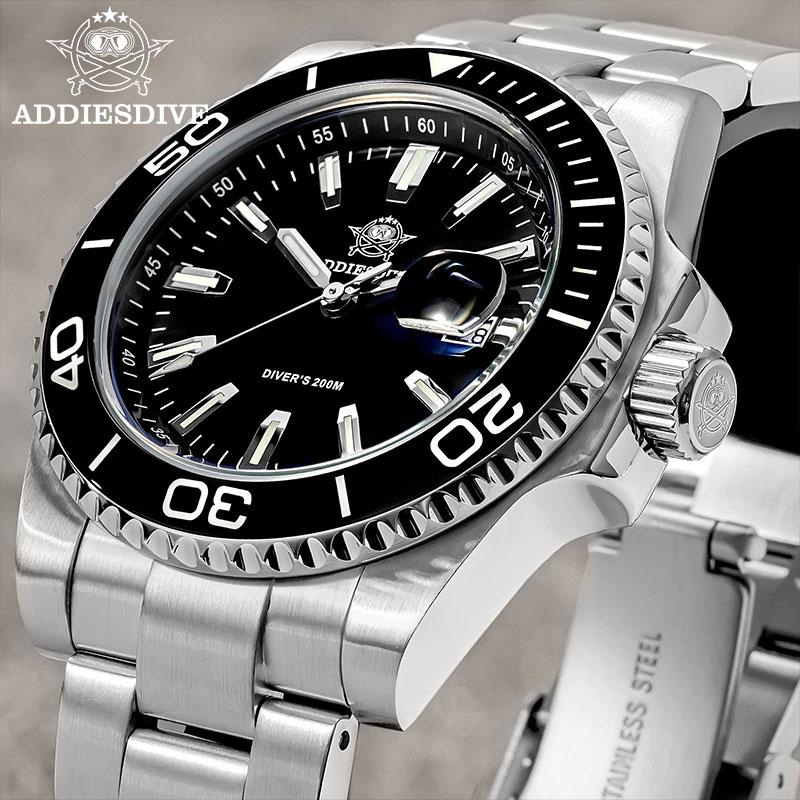 ADDIESDIVE 41mm Men's Quartz Watch BGW9 Super Luminous 200m Waterproof Diver Watches Ceramic Bezel Stainless Steel Sport Watch