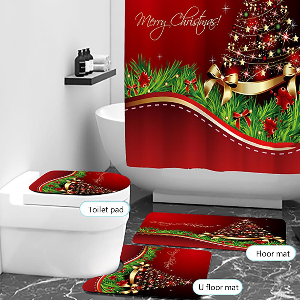 3 шт. Рождественский набор ковриков для ванной Нескользящий коврик для ванной Крышка для унитаза Рождественский декор
