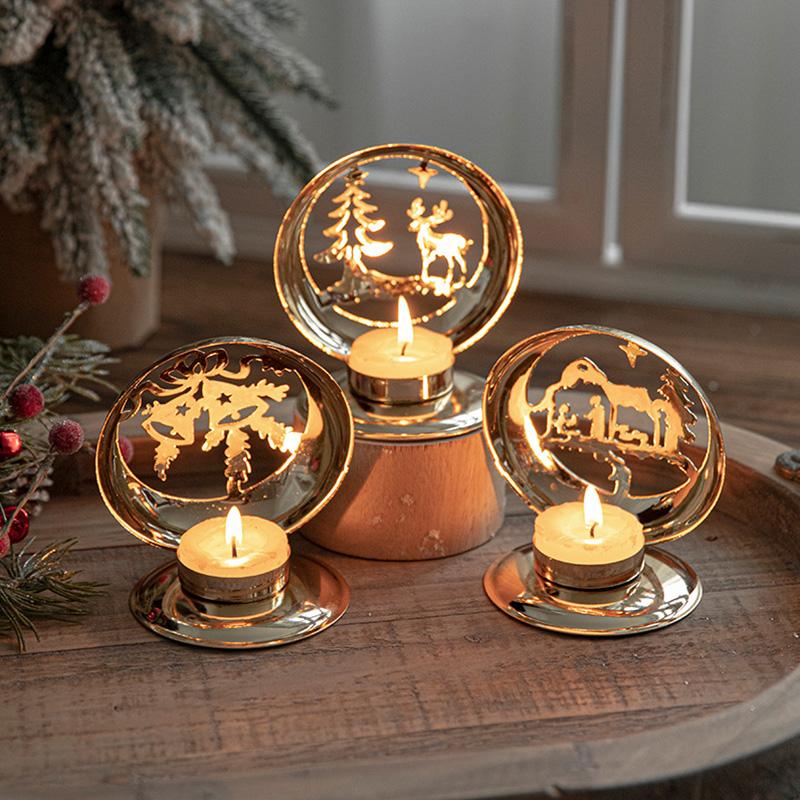 1PC New Christmas Scandinavian Tabletop Gold Iron Candle Holder Projector Wind Lamp Ornaments
