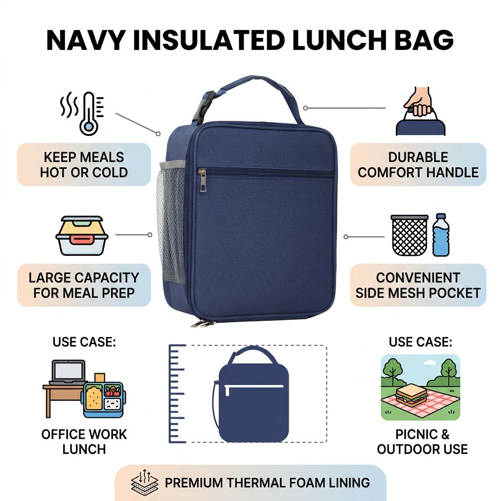 Insulated Lunch Bag With Thick Aluminum Foil Large Capacity Portable Meal Tote For Office And Outdoor Use