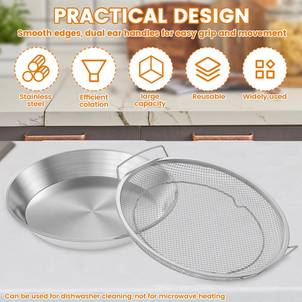 2 шт./набор корзин для картофеля фри из нержавеющей стали с ручкой, шумовка для еды, масляный фильтр, поднос для закусок, кухонное сито для приготовления пищи, тарелка