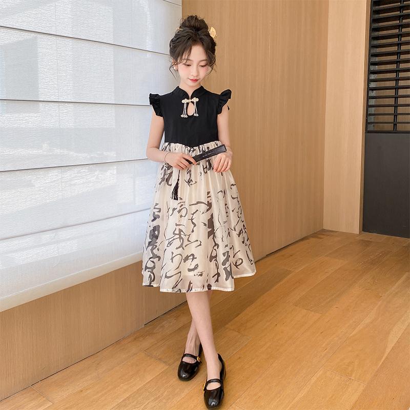 Girls' dress, summer outfit, new western-style children's Chinese style Hanfu, new Chinese style summer super fairy princess dress