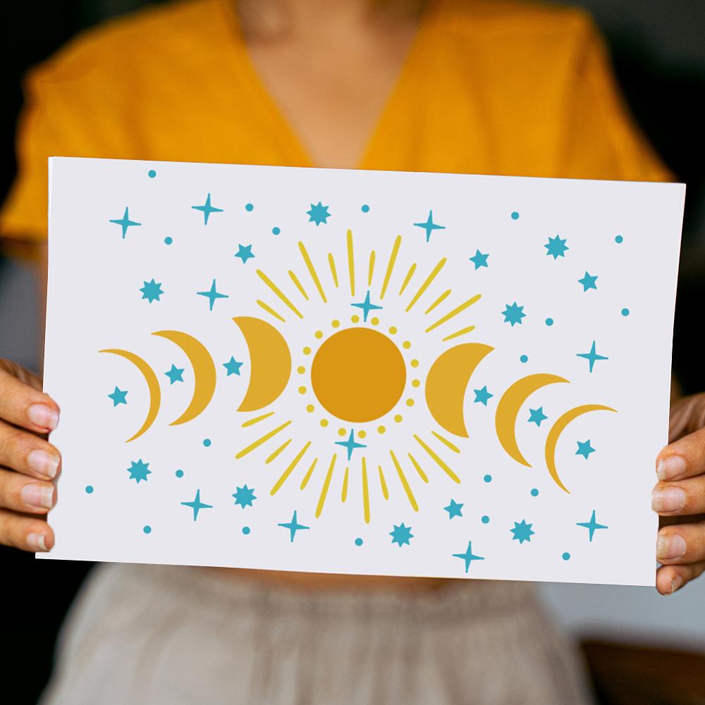 Plastic Hollow Out Drawing Painting Stencils Templates, for Painting on Scrapbook Fabric Tiles Floor Furniture Wood, Moon, 29.7x21cm