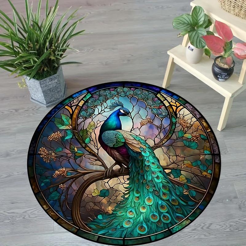 1 шт. великолепный круглый коврик с узором павлина, нескользящий моющийся ковер для дома, нелиняющий коврик для спальни, гостиной, офиса, детской комнаты