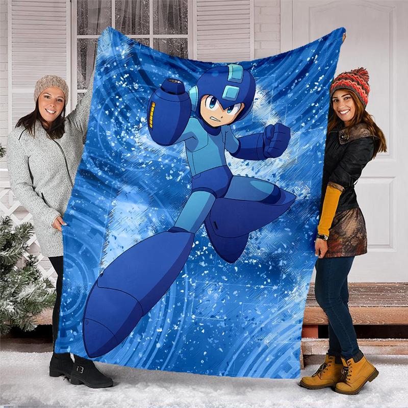Cartoon Rockman Game Megaman printed throw blanket—lightweight,soft,warm;versatile blanket for all seasons—perfect as &air-conditioning throw,nap blan