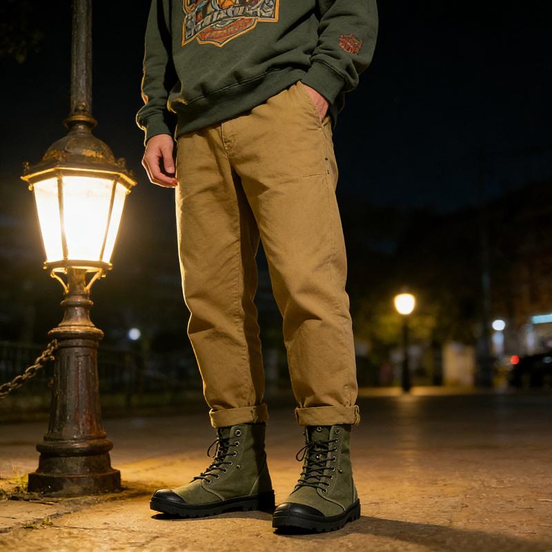 Весна Осень Мужские Высокие Ботинки Тканевая Обувь Плоская Нескользящая Крутой Молодой Человек Уличный Стиль Обувь Черный Синий Большой Размер 45