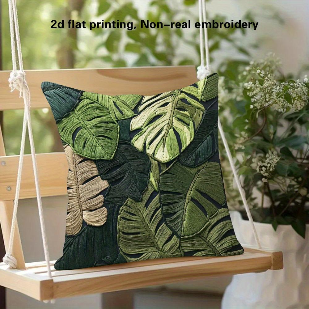 Tropical Monstera Leaf Pillow Cover 2D Embroidered Print Boho Botanical Cushion Case For Sofa Bed Couch Cozy Jungle Home Decor