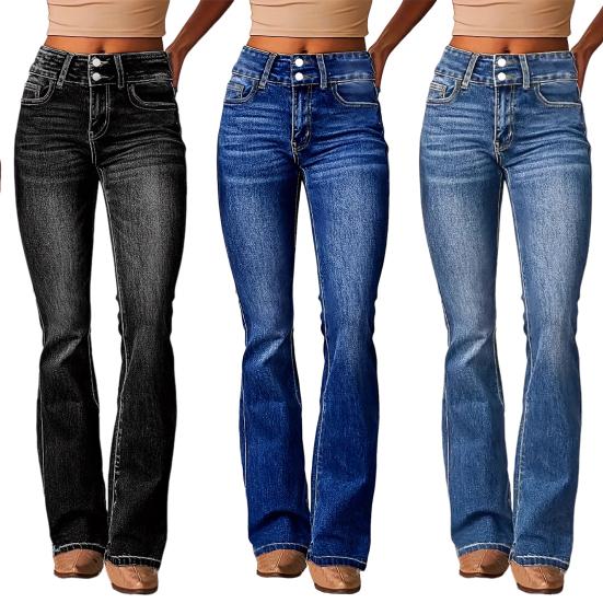 Женские ретро-джинсы с карманами, застежка-молния на средней талии, эластичные джинсовые брюки, однотонные, облегающие, расклешенные брюки для повседневной работы и вечеринок