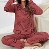 Women's Heart Print Pajamas Pj Set Autumn Long Sleeve Tops Elastic Waistband Pants Loose Soft Comfortable Casual Home Clothes