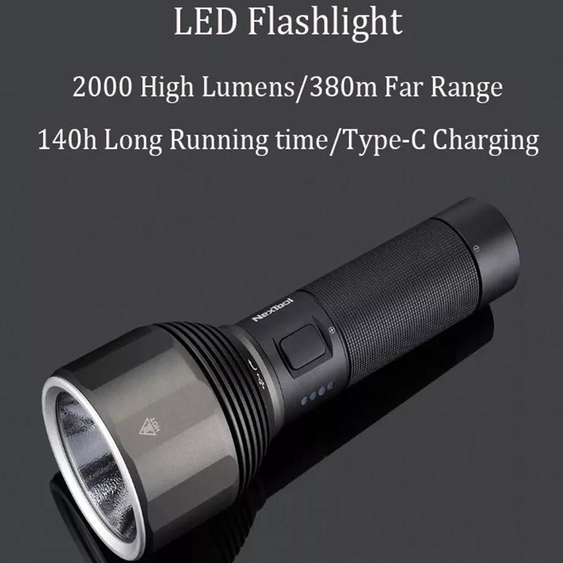 Xiaomi Youpin NexTool 2000lm 380m уличный фонарик USB-C перезаряжаемый IPX7 водонепроницаемый портативный фонарик для путешествий и кемпинга