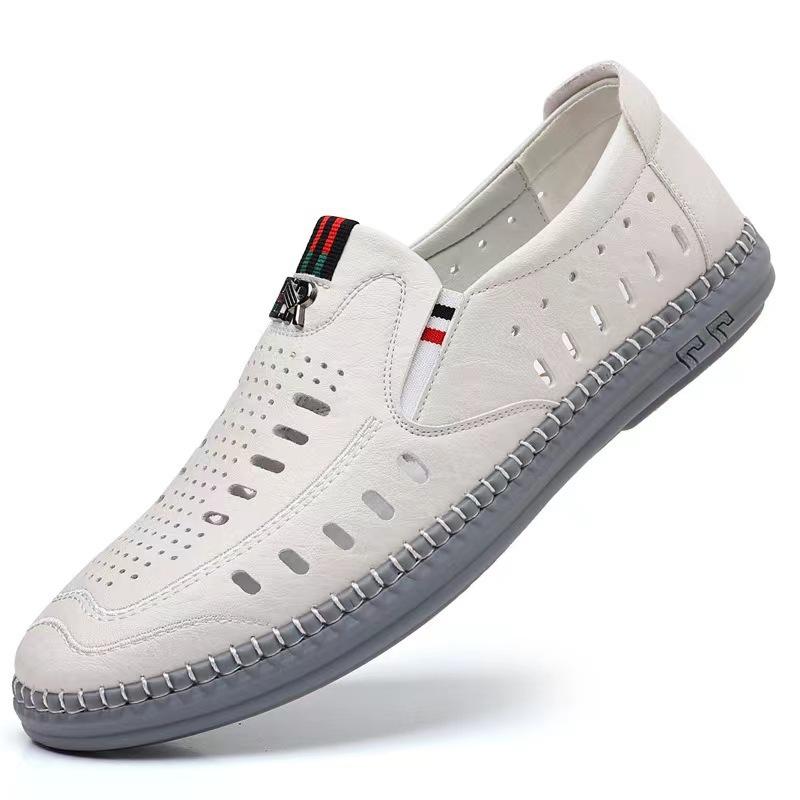 Весна-лето Мужские кожаные туфли с полой дышащей удобной мягкой подошвой без застежек Повседневные туфли на плоской подошве