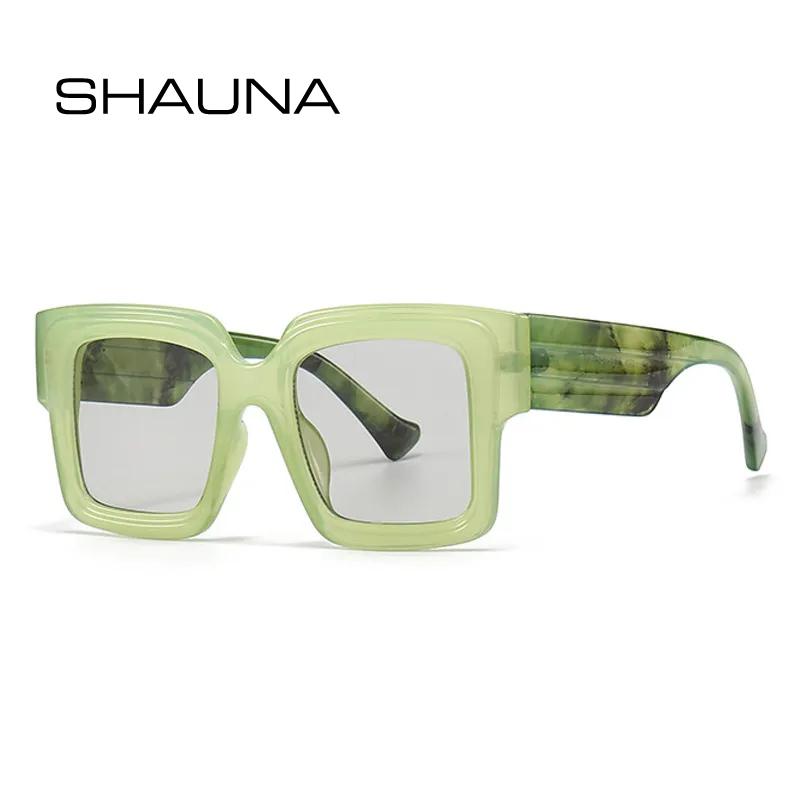 SHAUNA Fashion Oversized Square Candy Color Women Sunglasses Retro Clear Light Gray Eyewear Men Green Pink Wide Legs Sun Glasses