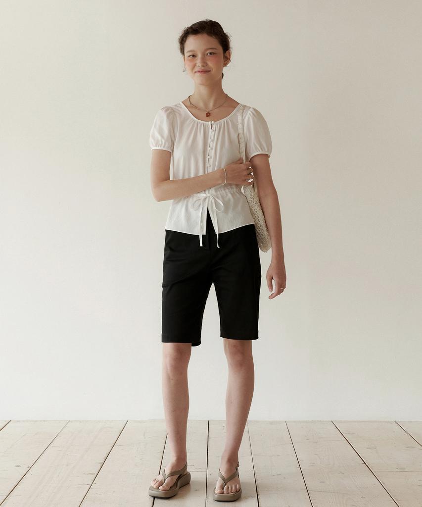 LOEIL Knee-Length Slit Biker Pants - Black