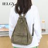 IELGY Korean Version of Casual Literary Canvas Backpack, Fashionable Nylon Solid Color Small Fresh Drawstring Backpack