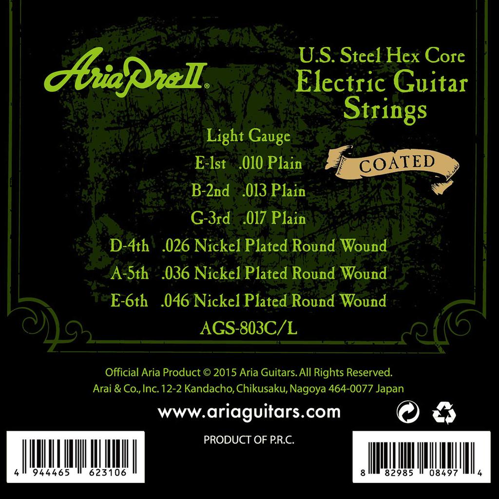Ariapro II Coated Nickel Light Electric Guitar Strings (3-Pack) AGS-803C/L
