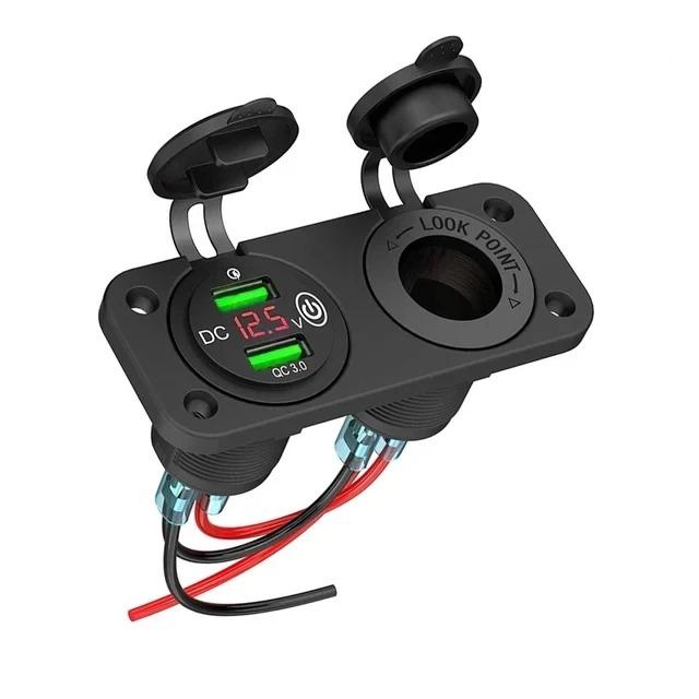 2 в 1 водонепроницаемое автомобильное зарядное устройство Dual QC 3,0 USB с сенсорным переключателем 12 В 24 В розетка прикуривателя для мотоцикла, лодки, грузовика, квадроцикла
