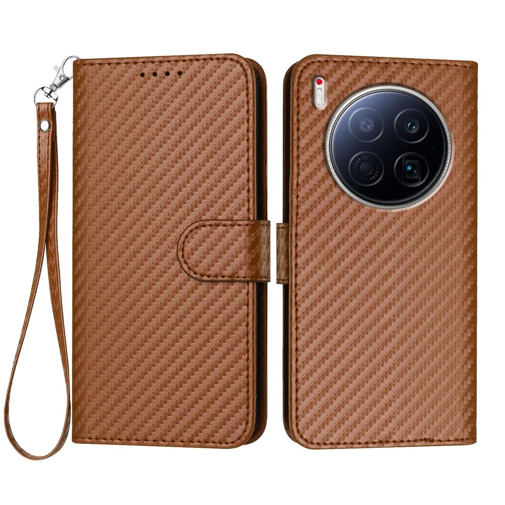 For TECNO Camon 40 Premier 5G Wallet Case with Strap Carbon Fiber Texture Leather Mobile Cover