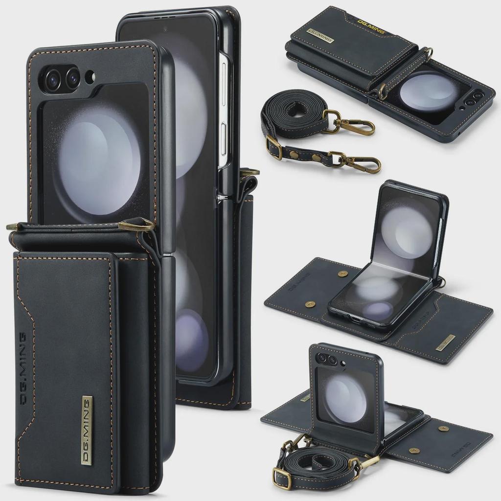 Кожаный чехол M2 для Samsung Z Flip5/4: Кошелек и держатель карт с плечевым ремнем