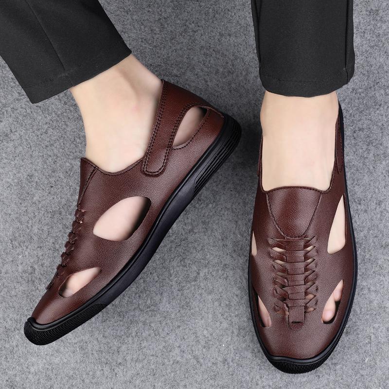 Genuine Leather Casual Shoes for Mens Comfort Korean Version Men Sandals 2024 Summer Outdoor Walking Sneakers Breathable Sandals