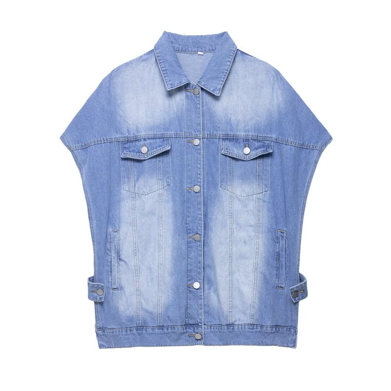 Kaslead New Women Clothes Western Style Hollow Out Lapel Denim Short Sleeve Vest Casual Trousers Set