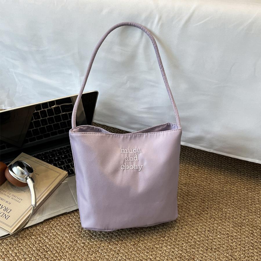Embroidered Small Square Bag, Bucket-Shaped Nylon Fashion Trendy Commuter Japanese-Style Bucket Bag, New Spring/Summer Single-Shoulder Bag