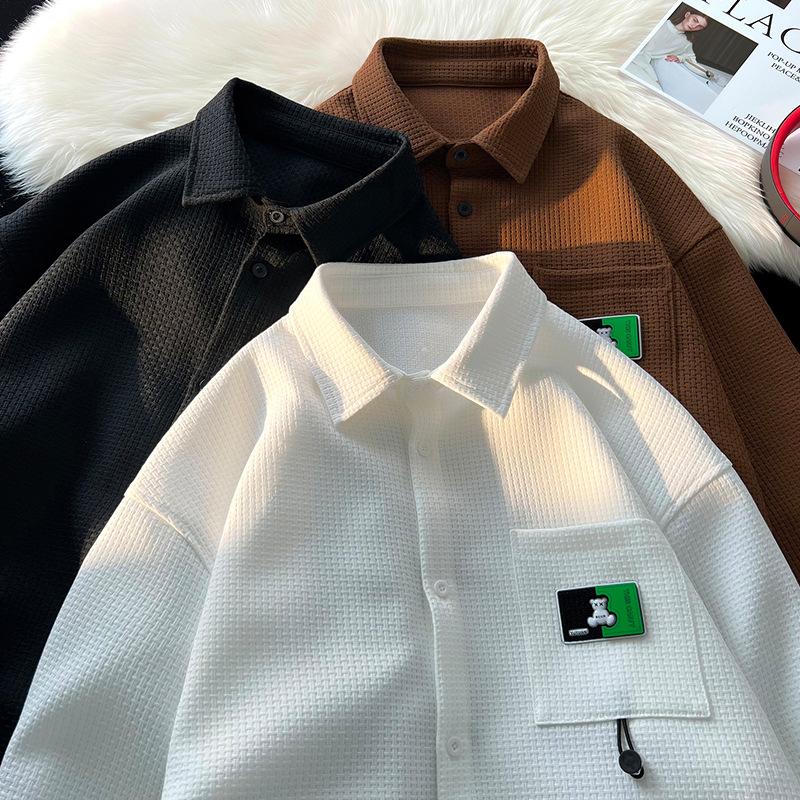 Autumn Waffle Long Sleeve Shirt Men's Teen Casual Shirt Men's Top Shirt Jacket