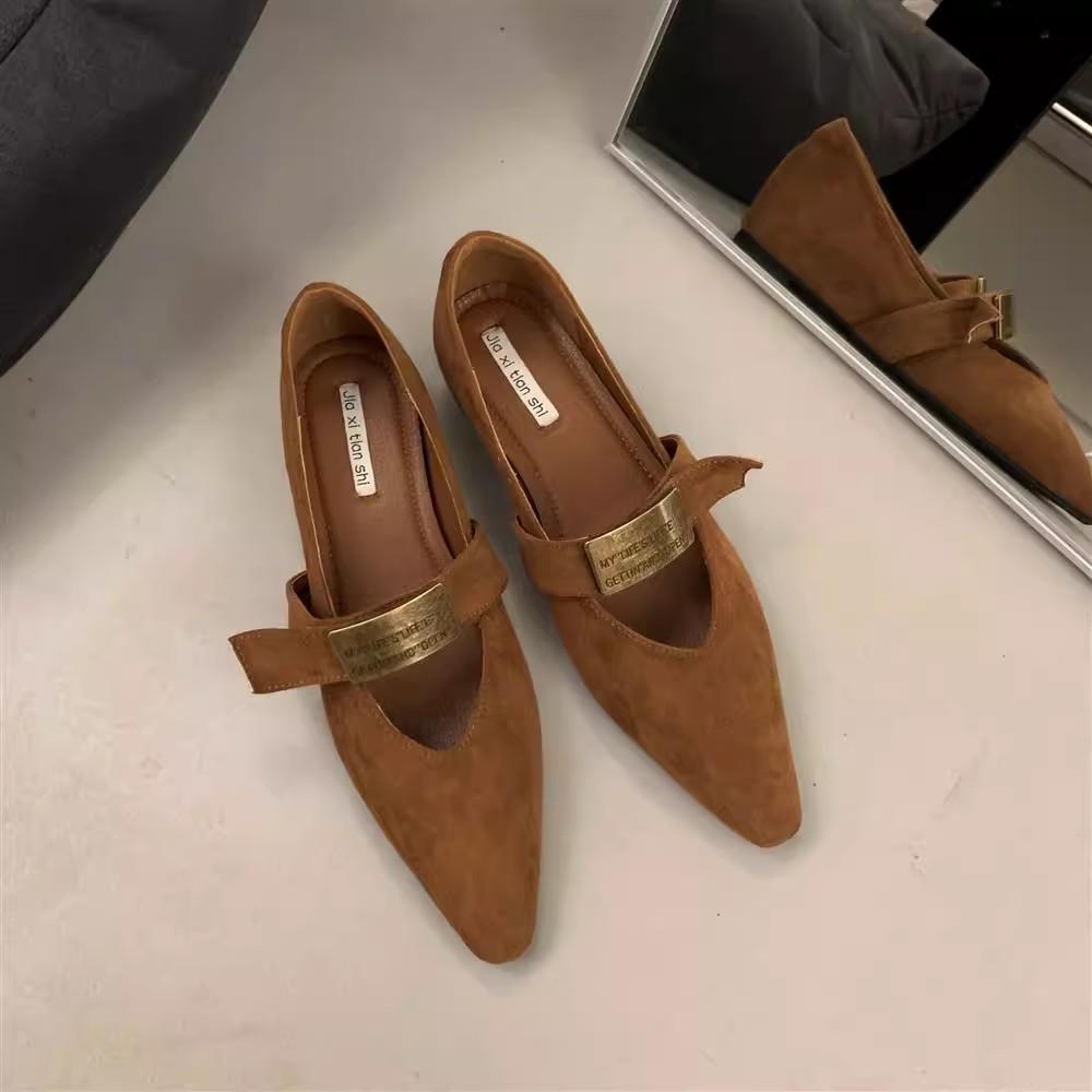 Модные женские балетные туфли с острым носком для танцев 2024 года, новые дизайнерские туфли-лоферы из замши на мягкой подошве с высоким каблуком, женская обувь