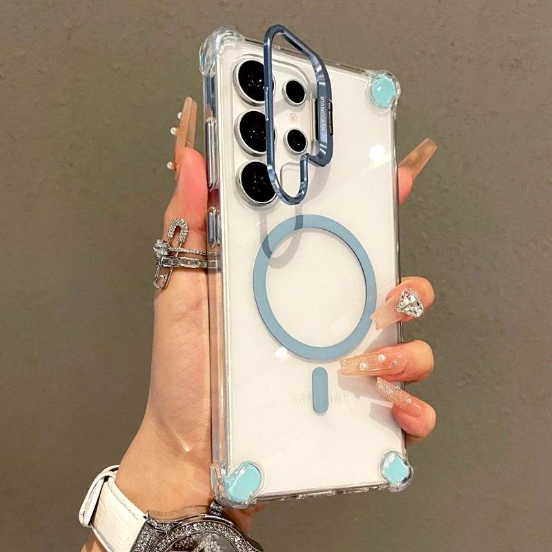 Роскошный прозрачный чехол для Samsung Galaxy S25 S24 S23 S22 Ultra Plus A17 A56 A36 A16 A26 S24FE Магнитная подставка Magsafe Защитная крышка