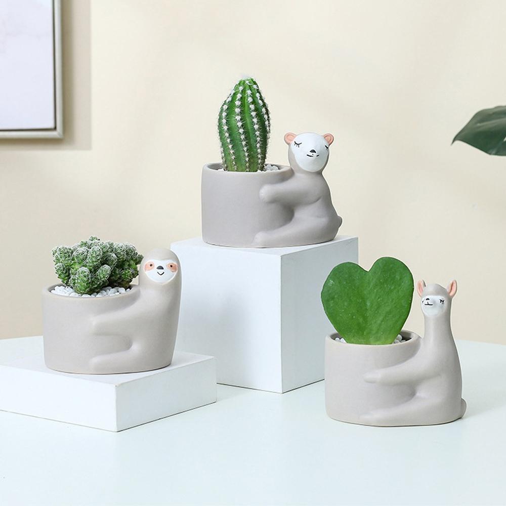 Cute Animal Flower Pot Ceramic Planter Home Decor Desktop Art Ornaments Bonsai Succulent Pot Plant Pot Garden Decoration