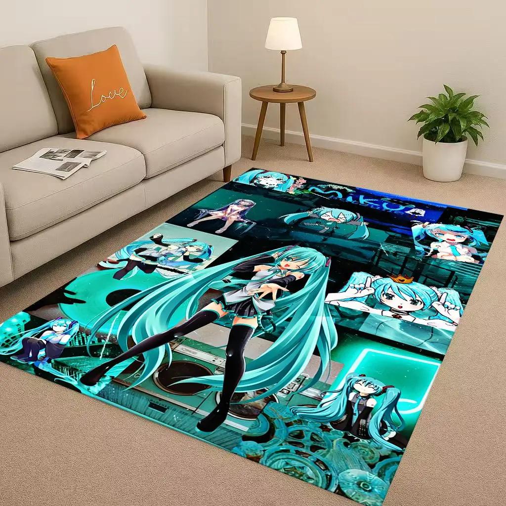 HD Kawaii M-MIKU Music Cartoon Girl Living Room Non-Slip Area Rug Carpet For Bedroom Playroom Sofa,Easy Clean Home Decor Doormat