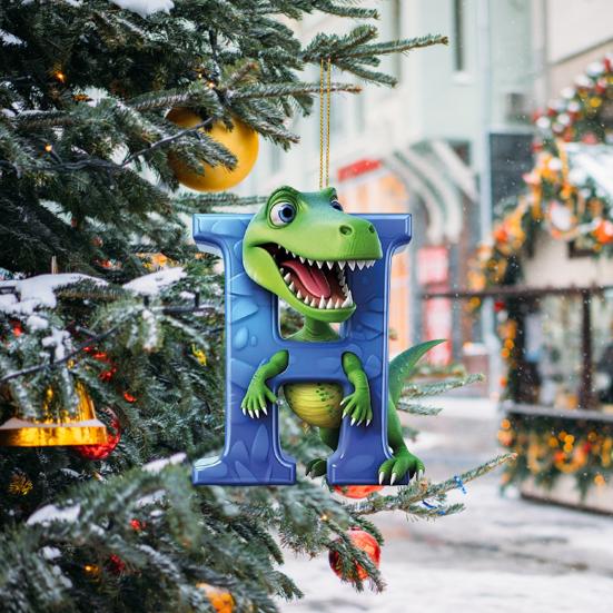 Рождественский орнамент в виде динозавра, подвесной кулон со шнурком, мультяшный стиль, Рождественская елка, забавное украшение в виде динозавра