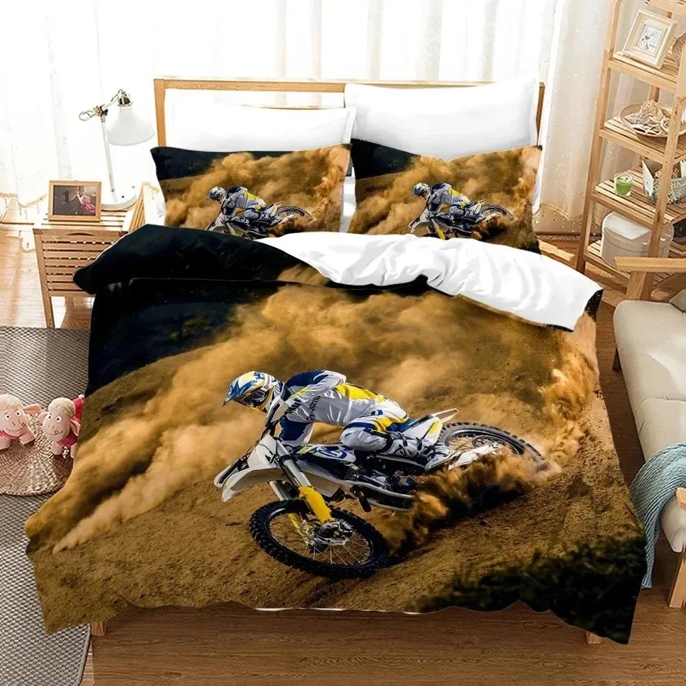 Dirt Bike Motorcycle Rider Comfortable Duvet Quilt Cover Pillowcase Bedding Set Children Bedroom Decoration Home Textile