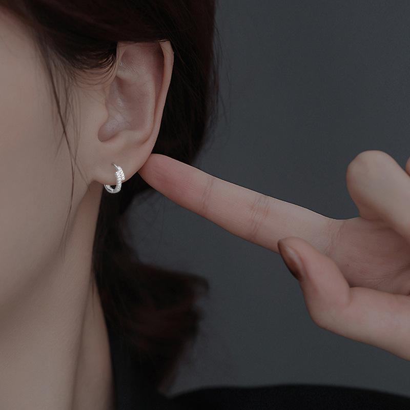 Tide Zircon Ear Buckle Women'S Small Exquisite Earrings Temperament Light Luxury Double Row Diamond Stud Earrings Neutral