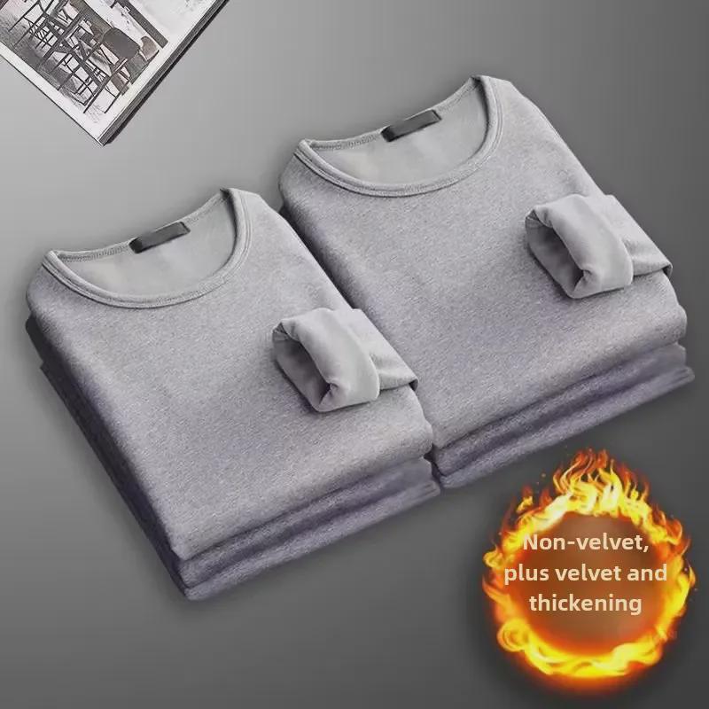 2024 Мужская облегающая зимняя футболка-пуловер из бархата с длинным рукавом