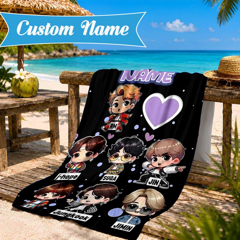 Custom Name Music Friends K-pop Beach Towel Microfiber Beach Towel, Lightweight and Quick-Dry, for Summer Travel, Swimming Pool Gift