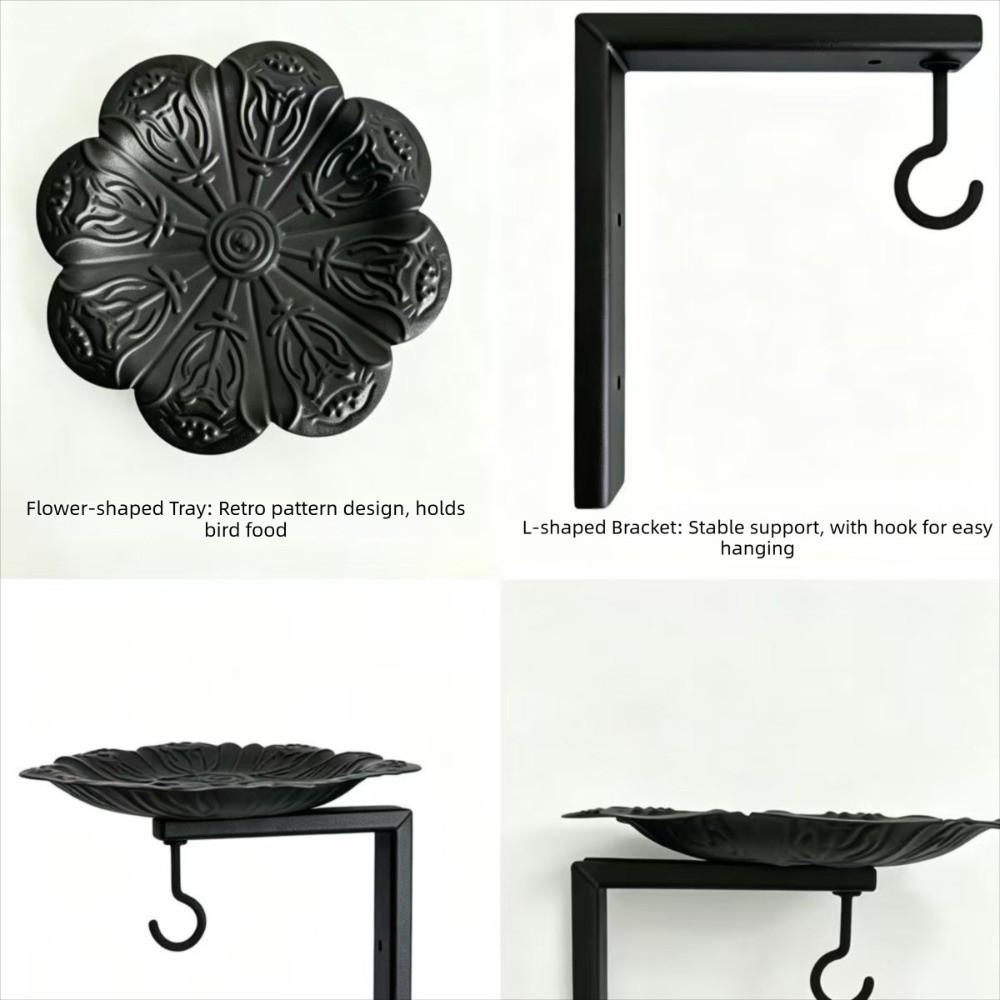 Cast Iron Wall Mounted Bird Feeder Vintage Metal Bird Bath Hanging Plant Bracket Fence