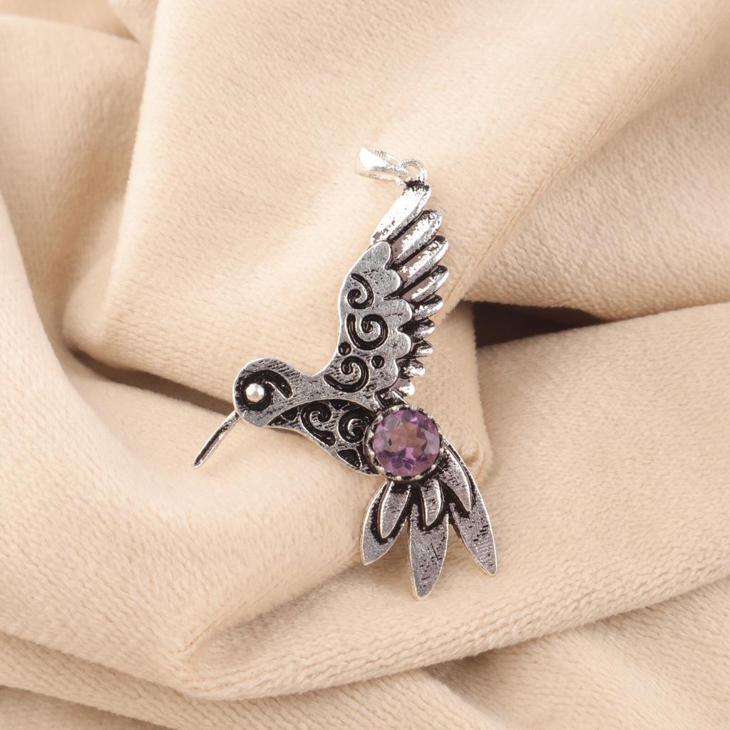 Amethyst Gemstone 925 Sterling Silver Jewelry Bohemian Pendant1.8" Gift For Her CP-20-3