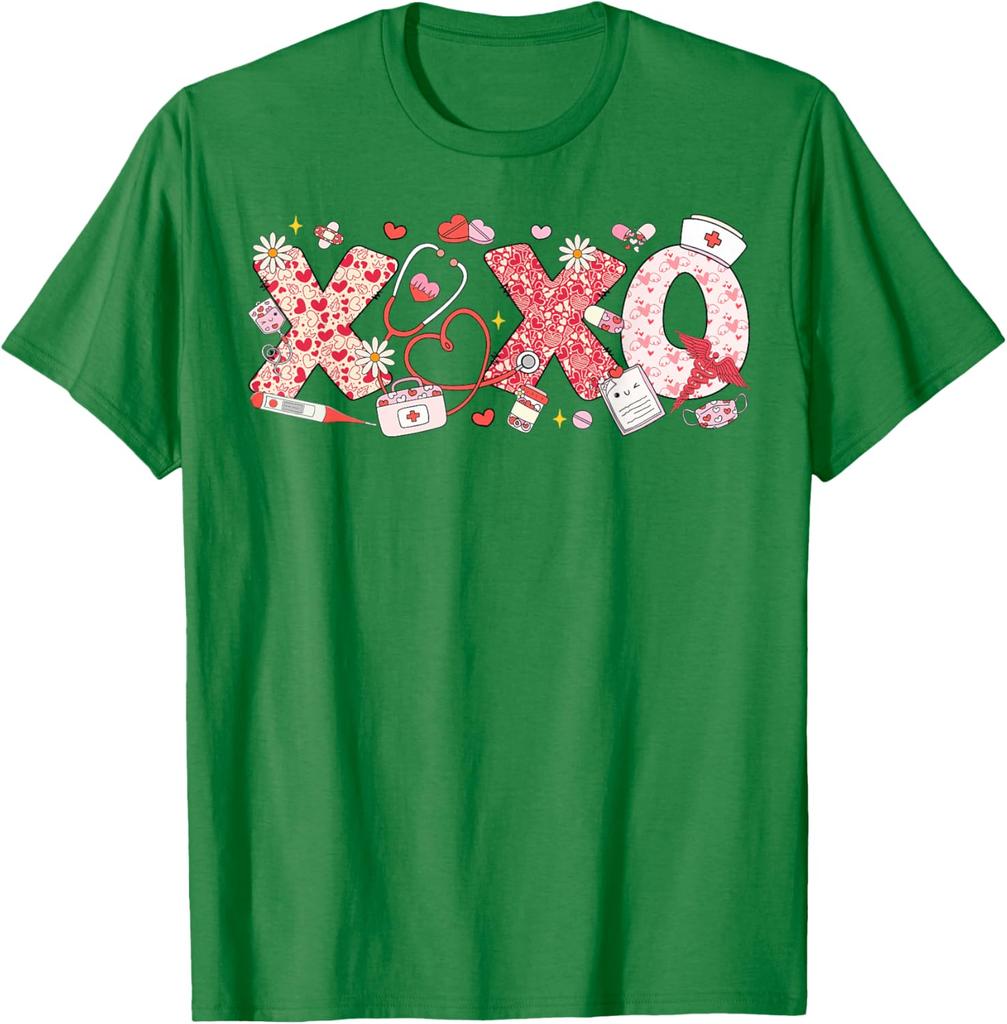 XOXO Valentine Nurse Doctor T-Shirt Breathable Cotton Graphic Tee Daily Wear Print Pattern Holiday