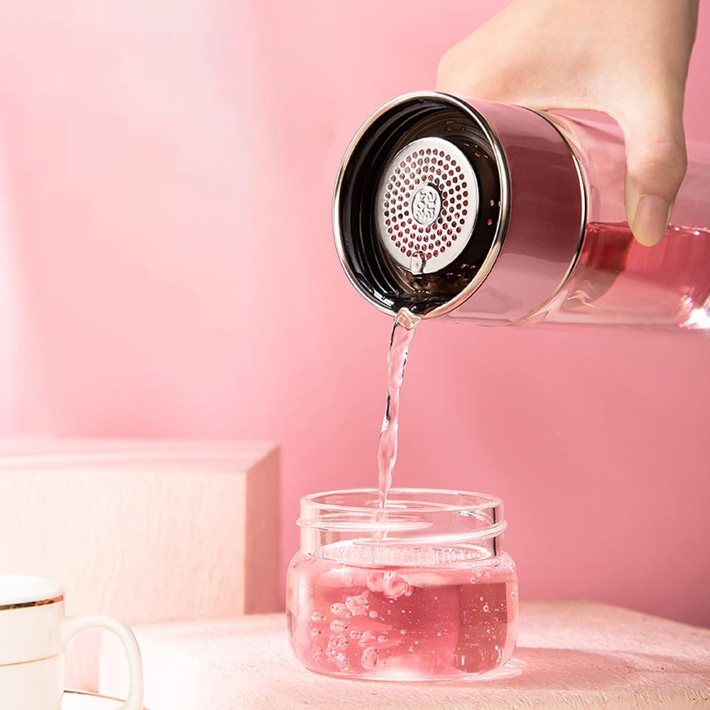 1 PC Glass Cup Red/Silver Double-layer Large-capacity Tea-separating Glass Cup 360ml, 420ml, 450ml Drinkware Water Bottles