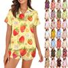 Women's Silk Pajamas Button Home Clothes Star Print Short Sleeve Satin Pajama Set 2 Piece Set