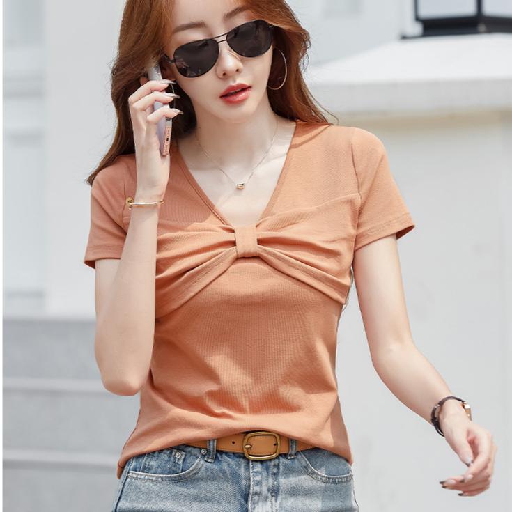 Летняя тонкая футболка с круглым вырезом, пуловер, женские топы с короткими рукавами