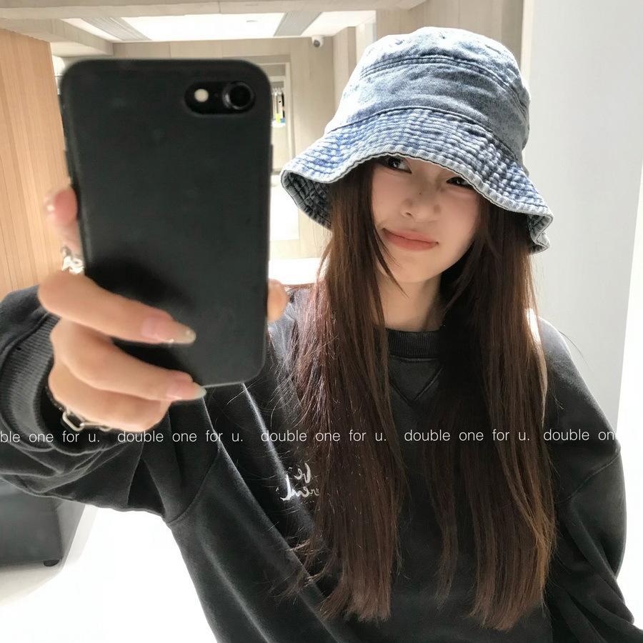 New washed and old retro denim basin hat children plain face cover face small bucket hat male trend