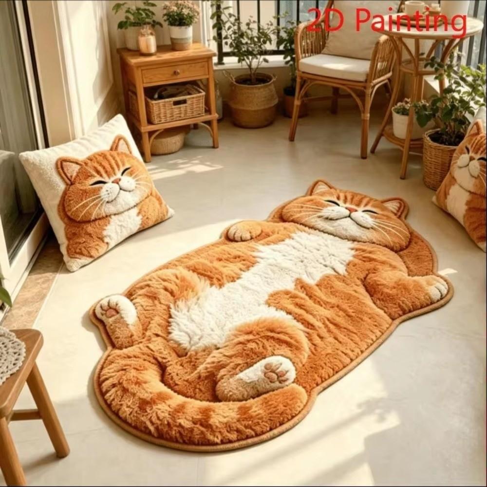 Non-Slip Cat-Shaped Area Rug Easy to Clean Cartoon Carpet Soft Home Decor Carpet Living Rooms