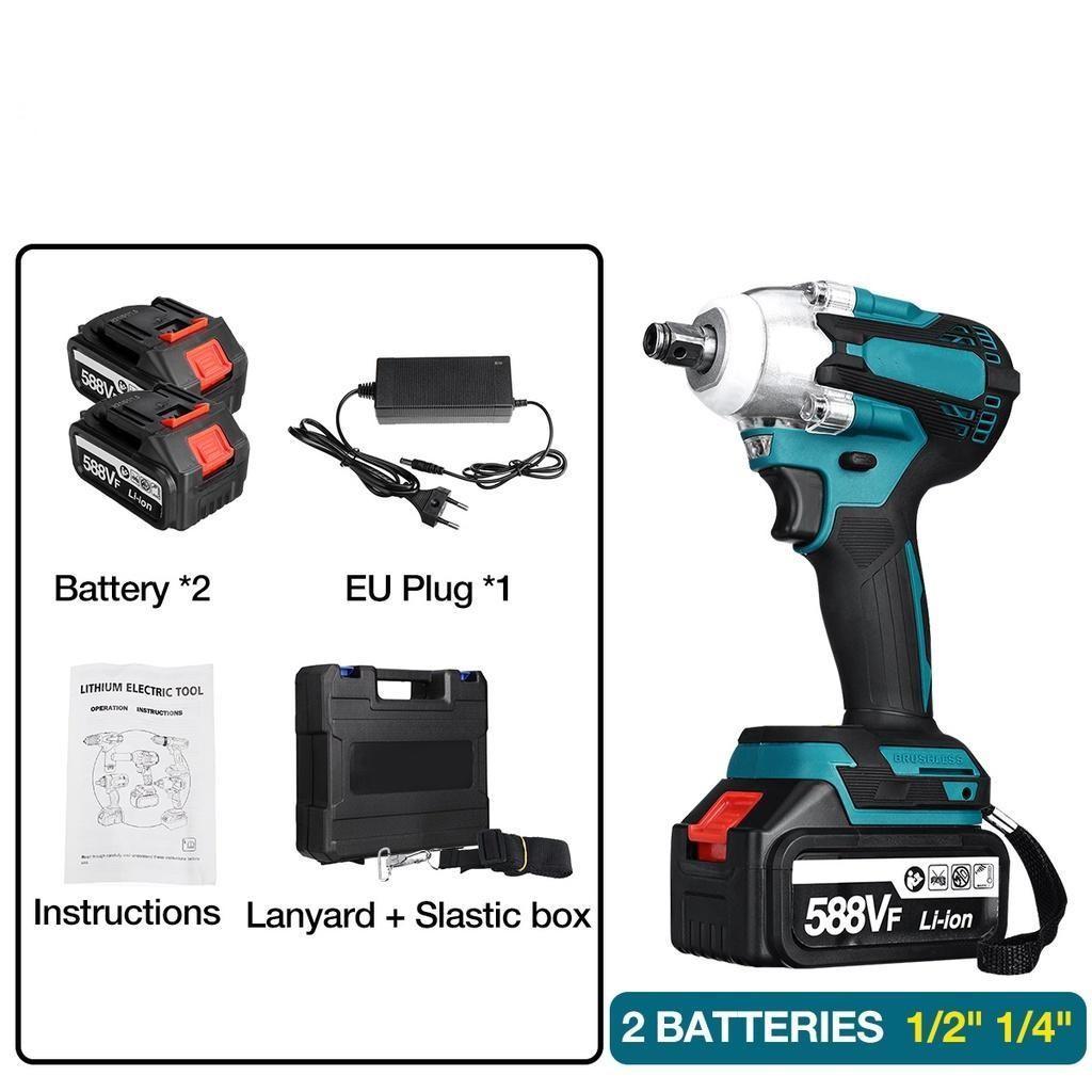 588VF 600NM Бесщеточный аккумуляторный электрический ударный гайковерт Перезаряжаемый гаечный ключ 1/2 дюйма Электроинструменты с батареей 1/2