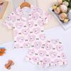 Огнестойкая ткань Европейский и американский костюм для отдыха для детей и девочек среднего возраста, с коротким рукавом, шортами, кардиганом, лацканами, удобный
