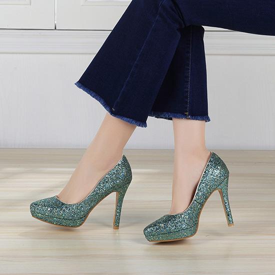 Женские туфли-лодочки на высоком каблуке, модные туфли для банкета и свадьбы с пайетками, водонепроницаемые, на тонком каблуке, с мелким вырезом, большого размера, всесезонные туфли