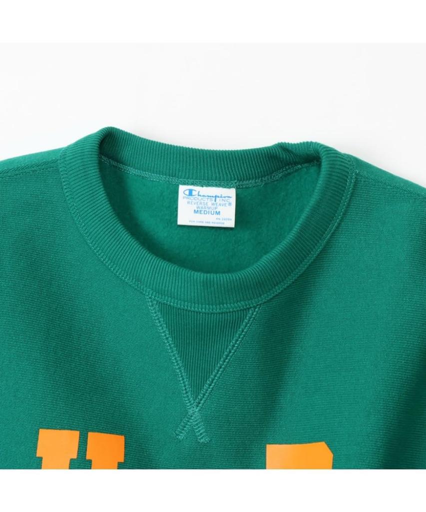 Толстовка с длинным рукавом и круглым вырезом, хлопок, США, графический принт, обратный круглый вырез, повседневная классика, зеленый цвет, размер M [Champion], плотность 11,5 унций(р) Женский
