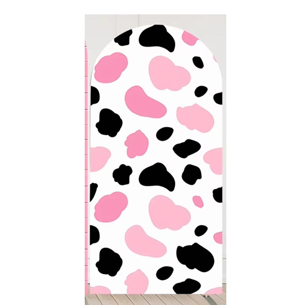 BEPAN Pink cow theme arched column background customizable baby birthday party christening baby shower decoration props stretch fabric