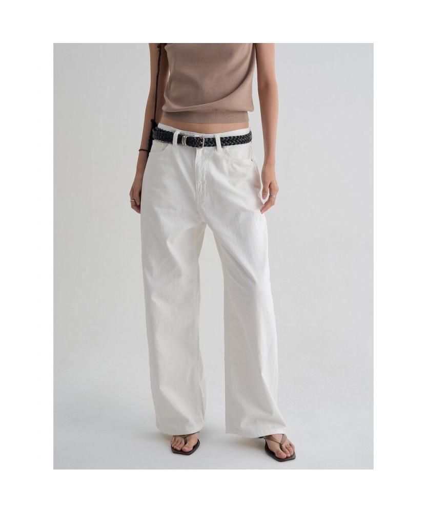 8SECONDS Semi-Wide Linen Denim White