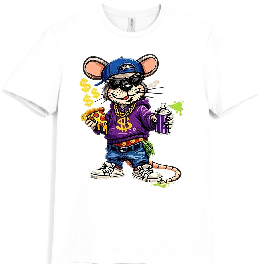 Rat T Shirt Hip Hop Cartoon Graffiti Streetwear Pizza Urban Art Tee